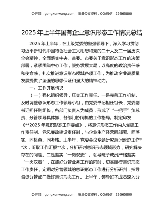 2025年上半年国有企业意识形态工作情况总结