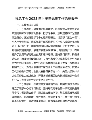 县总工会2025年上半年党建工作总结报告