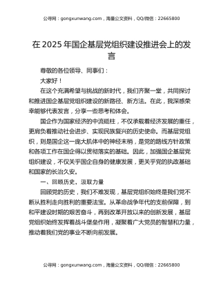 在2025年国企基层党组织建设推进会上的发言