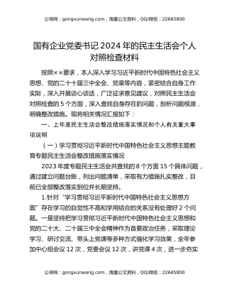 国有企业党委书记2024年的民主生活会个人对照检查材料