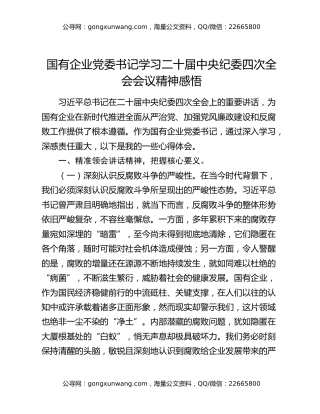 国有企业党委书记学习二十届中央纪委四次全会会议精神感悟