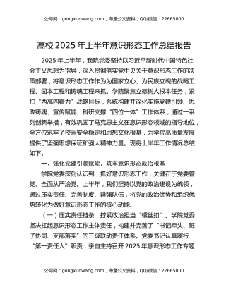 高校2025年上半年意识形态工作总结报告