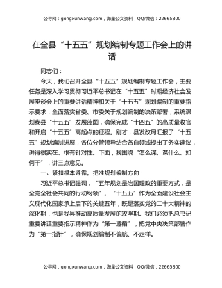 在全县“十五五”规划编制专题工作会上的讲话