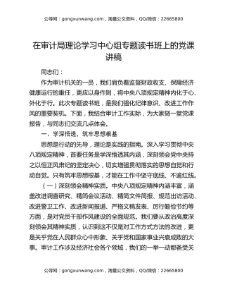 在审计局理论学习中心组专题读书班上的党课讲稿