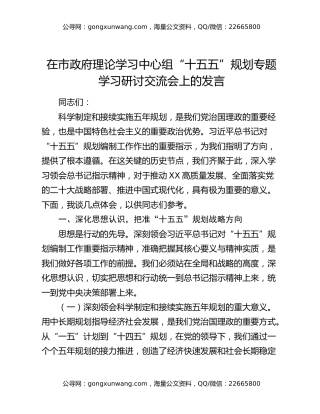在市政府理论学习中心组“十五五”规划专题学习研讨交流会上的发言