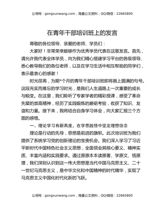 在青年干部培训班上的发言