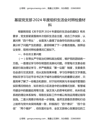 基层党支部2024年度组织生活会对照检查材料