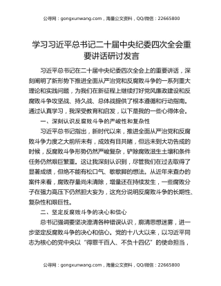 学习习近平总书记二十届中央纪委四次全会重要讲话研讨发言