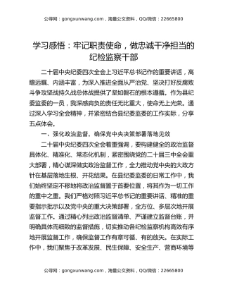 学习感悟：牢记职责使命   做忠诚干净担当的纪检监察干部
