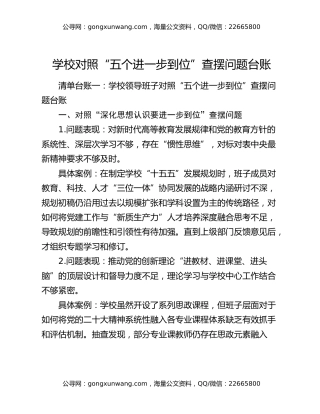 学校对照“五个进一步到位”查摆问题台账