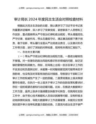 审计局长2024年度民主生活会对照检查材料