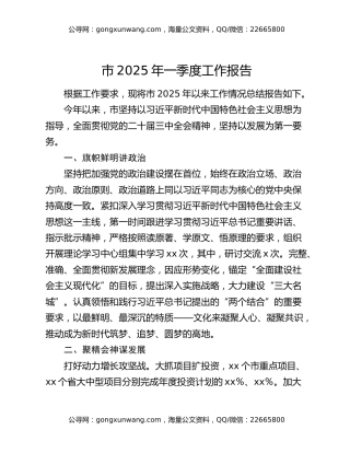 市2025年一季度工作报告