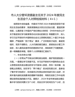 市人大分管环资委副主任关于2024年度民主生活会个人对照检视材料（4+1）