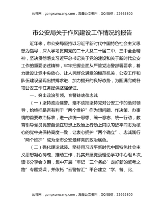 市公安局关于作风建设工作情况的报告