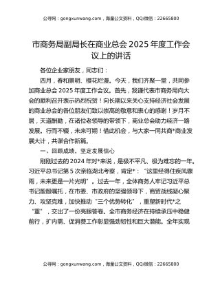 市商务局副局长在商业总会2025年度工作会议上的讲话