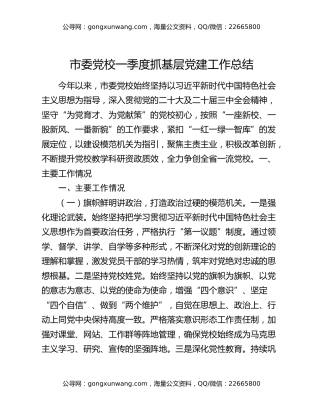 市委党校一季度抓基层党建工作总结