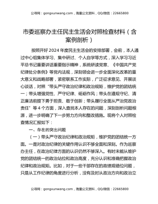 市委巡察办主任民主生活会对照检查材料（含案例剖析）