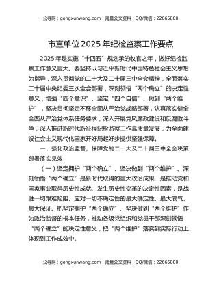 市直单位2025年纪检监察工作要点