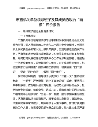 市直机关单位领导班子及其成员的政治“画像”评价报告