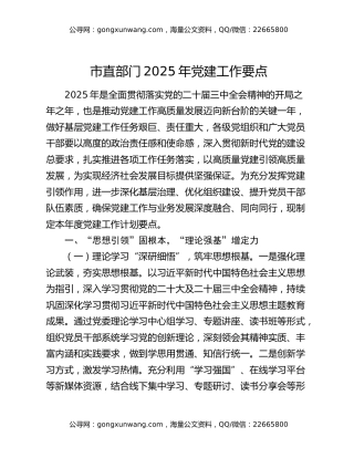市直部门2025年党建工作要点