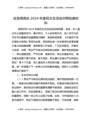 应急局局长2024年度民主生活会对照检查材料
