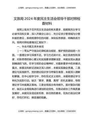 文旅局2024年度民主生活会领导干部对照检查材料