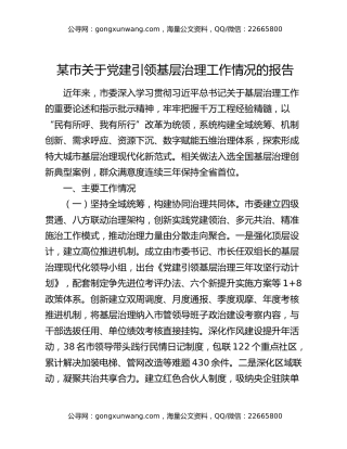 某市关于党建引领基层治理工作情况的报告
