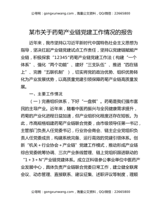 某市关于药菊产业链党建工作情况的报告
