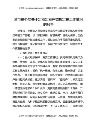 某市税务局关于定期定额户微机定税工作情况的报告