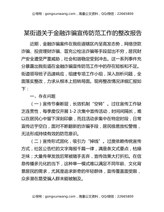 某街道关于金融诈骗宣传防范工作的整改报告