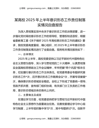 某高校2025年上半年意识形态工作责任制落实情况自查报告