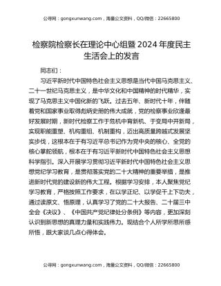 检察院检察长在理论中心组暨2024年度民主生活会上的发言