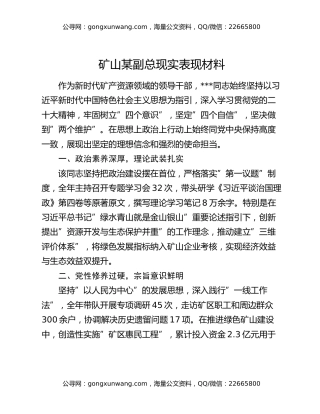 矿山某副总现实表现材料