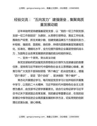 经验交流：“五向发力”建强堡垒 集聚高质量发展动能