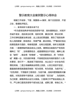 警示教育大会案例警示心得体会
