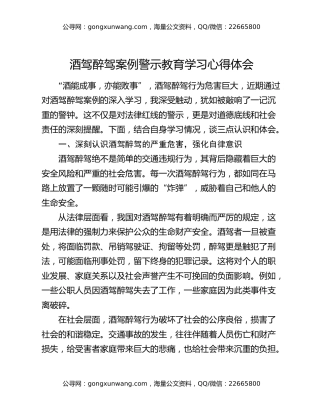 酒驾醉驾案例警示教育学习心得体会