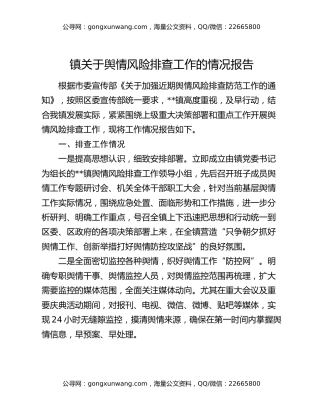 镇关于舆情风险排查工作的情况报告