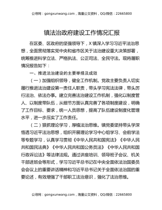 镇法治政府建设工作情况汇报