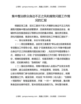 集中整治群众身边不正之风和腐败问题工作情况的汇报
