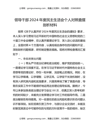 领导干部2024年度民主生活会个人对照查摆剖析材料