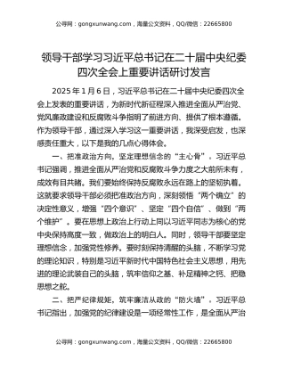 领导干部学习习近平总书记在二十届中央纪委四次全会上重要讲话研讨发言（2）