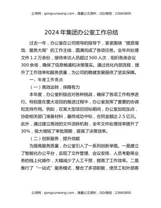 2024年集团办公室工作总结