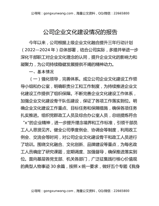 公司企业文化建设情况的报告