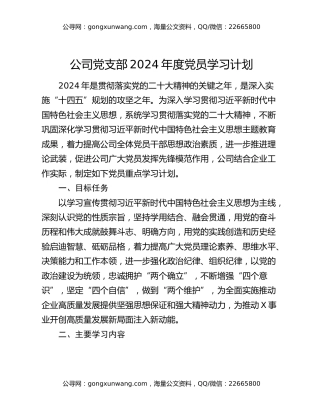 公司党支部2024年度党员学习计划