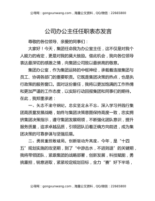 公司办公主任任职表态发言
