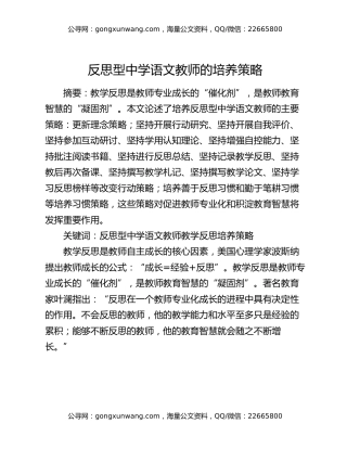 反思型中学语文教师的培养策略