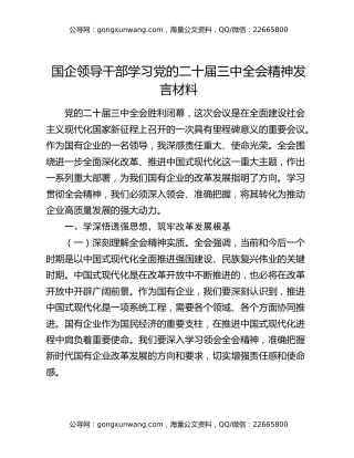 国企领导干部学习党的二十届三中全会精神发言材料