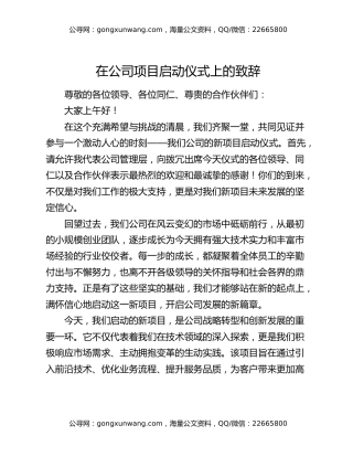 在公司项目启动仪式上的致辞
