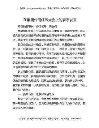 在集团公司任职大会上的表态发言