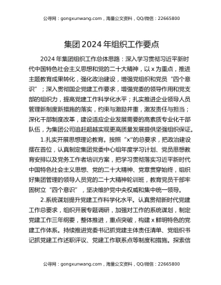 集团2024年组织工作要点